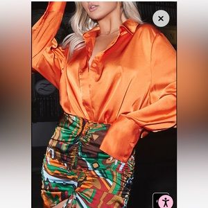 Woven satin relaxed button up